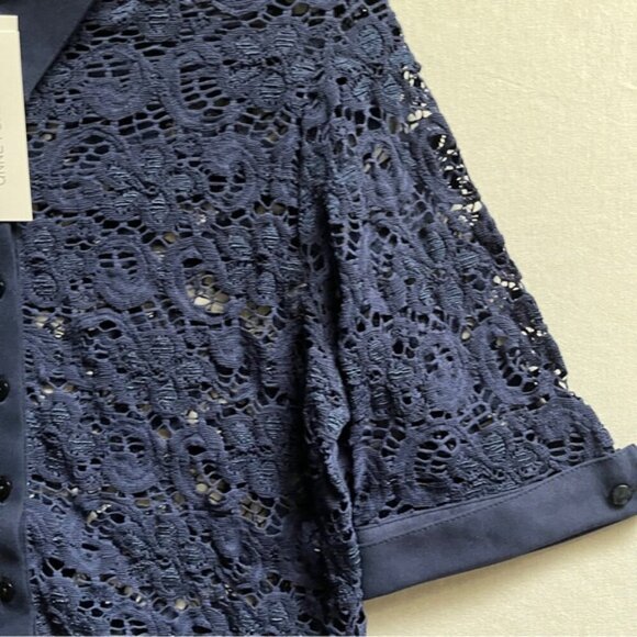 NWT Anne Fontaine Judith Short Sleeve Lace Button Up 3/4 Poplin Sleeve Blouse - Picture 5 of 10